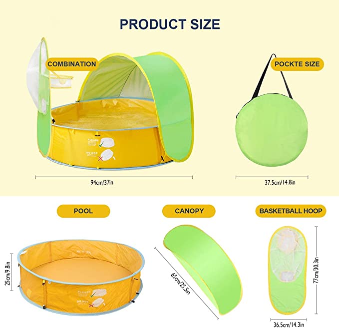 Pira 4-in-1 Pop Up Tent and Paddling Pool / Ball Pit with UV Protective Sunshade and Ball Hoop