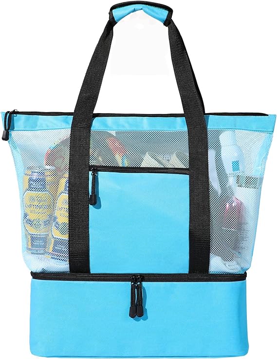 PIRA Large 2-in-1 Mesh Beach Tote Bag with cooler