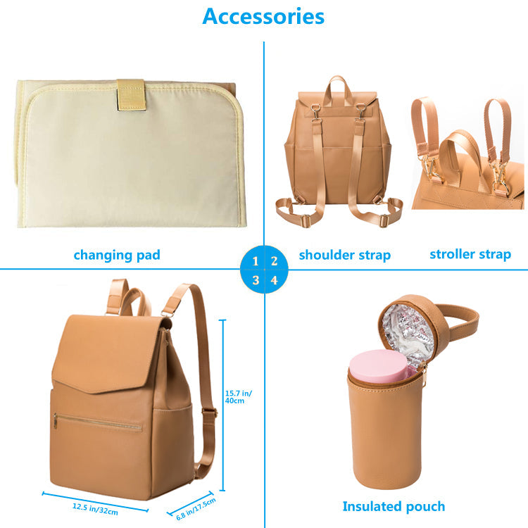 🌼NEW🌼PIRA Vegan Leather 5 piece Parent Diaper Bag with Stroller Hooks