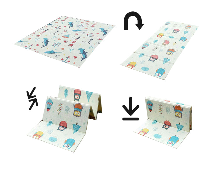 PIRA Foldable & Reversible Extra Large Play Mat, Ocean / Woodland