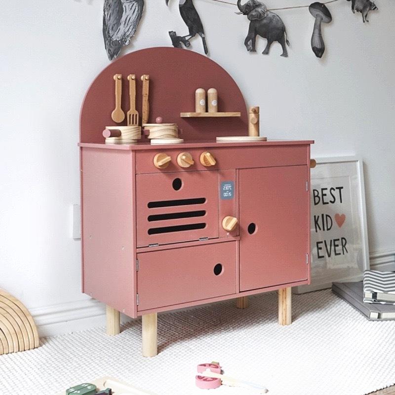 PIRA Kienvy Wooden Play Kitchen with Accessories, Pink